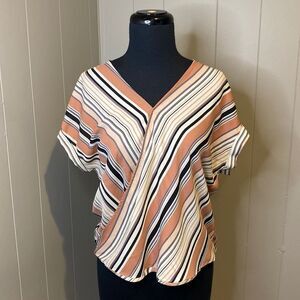 W5 Anthropologie Women’s Small Short Sleeve Tunic Top Wrap High Low Hem Stripes